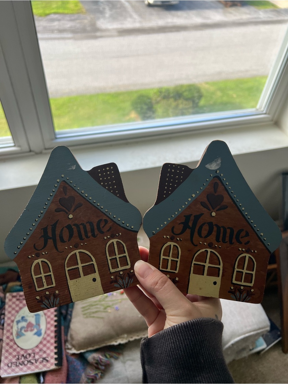 Decorative Wooden Home House Wall Accent - Blue Roof